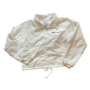 Champion Womens/Teen Crop White Bomber Jacket Size Medium Retro Athletic
